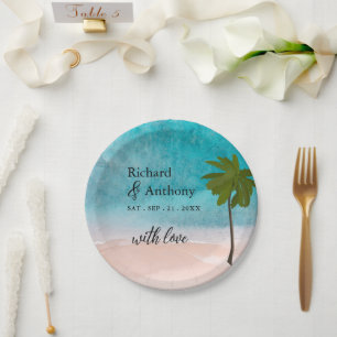 Assiettes En Carton Ocean Beach Palm Tree Mariage