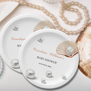 Assiettes En Carton Océan un peu perle sous le baby shower de mer