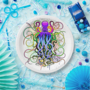 Assiettes En Carton Octopus Luminescence psychédélique