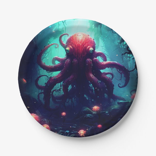 Assiettes En Carton Octopus Mythique Nautique Sous Les Créatures Mer (Devant)