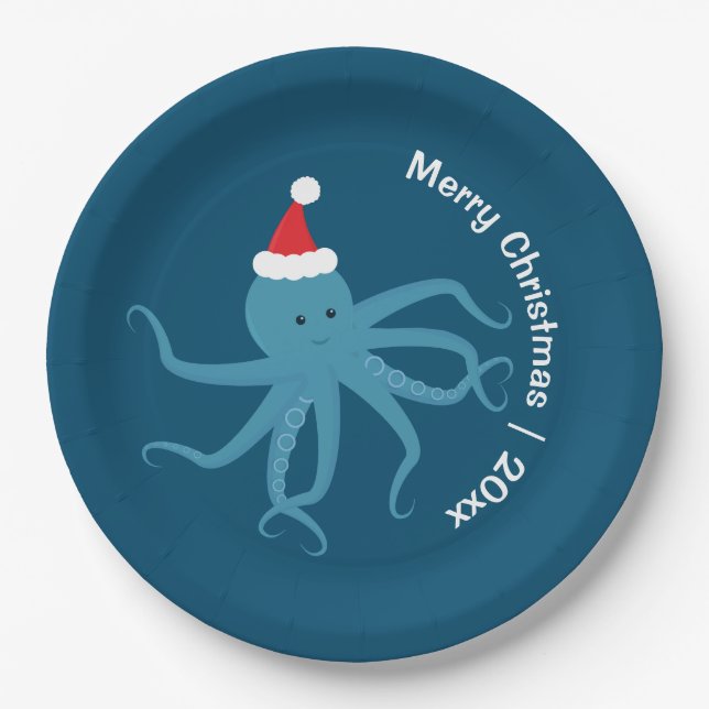 Assiettes En Carton Octopus Père Noël Joyeux Noël (Devant)