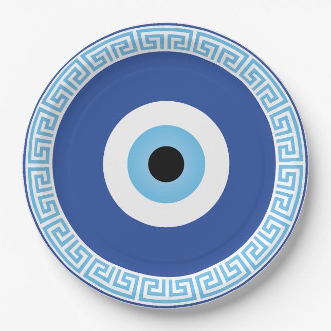 Assiettes En Carton Oeil mal grec dans la clé grecque (Devant)
