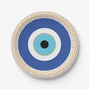 Assiettes En Carton Oeil mal grec dans la clé grecque