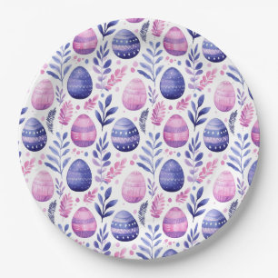 Assiettes En Carton Oeuf de Pâques et Motif de feuillage Lilac PInk vi