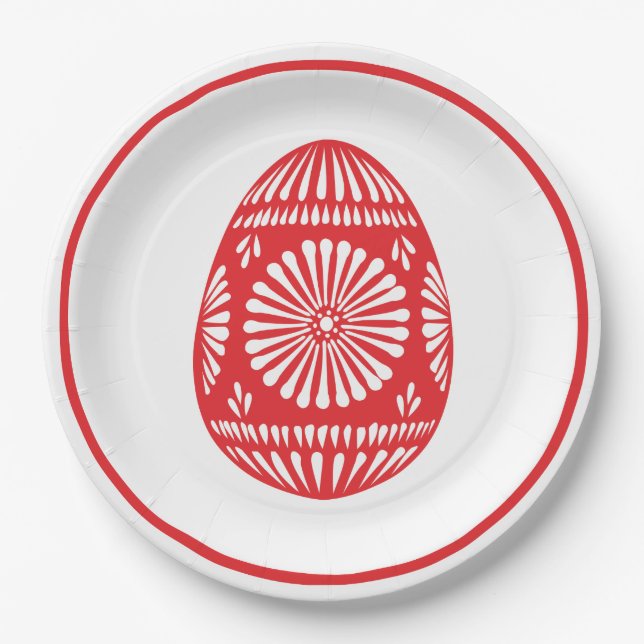 Assiettes En Carton Oeuf de Pâques rouge orthodoxe (Devant)