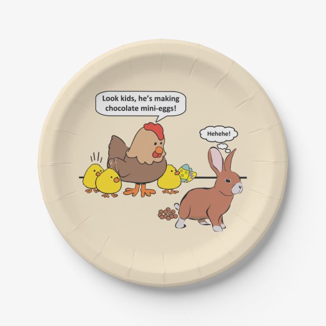 Assiettes En Carton Oeufs de chocolat de lapin de Pâques amusants (Devant)
