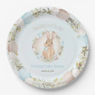 Assiettes En Carton Oeufs de Pâques Cute Bunny Printemps Bleu Baby sho
