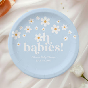 Assiettes En Carton Oh Babies ! Baby shower de bouho bleu Retro Daisy