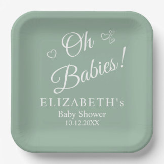 Assiettes En Carton Oh Babies Sage Green Twin Baby Shower Paper Plates