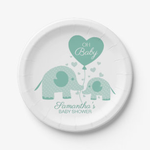 Assiettes En Carton Oh Baby Adorable Mint Green Elephant Baby shower