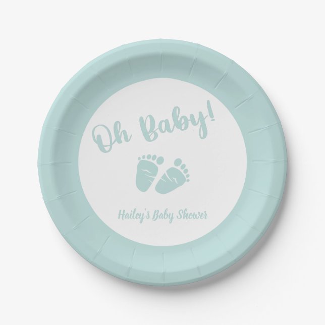 Assiettes En Carton Oh Baby Baby Feet Mint Green Baby shower (Devant)