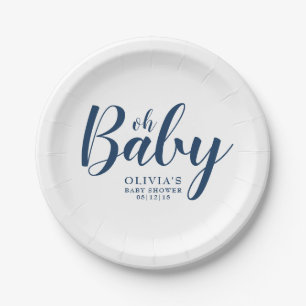 Assiettes En Carton Oh Baby - Baby shower bleu marine