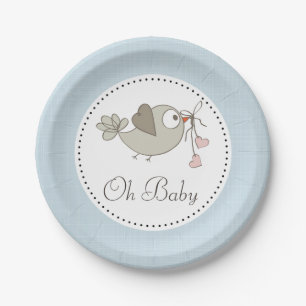 Assiettes En Carton Oh Baby Bird Baby shower bleu