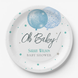 Assiettes En Carton Oh Baby Blue Balloons Baby shower garçon