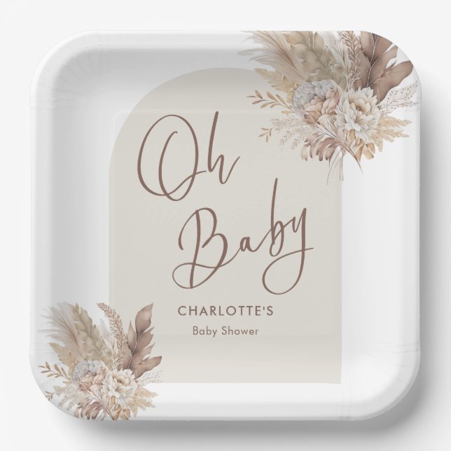 Assiettes En Carton Oh Baby Boho Pampas Grass Baby shower neutre (Recto)
