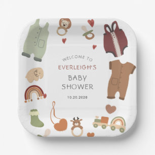 Assiettes En Carton Oh Baby Boho Vêtements Jouets Baby shower garçon