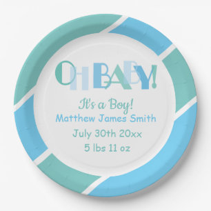 Assiettes En Carton Oh Baby Boy Baby shower de Typographie Bleue