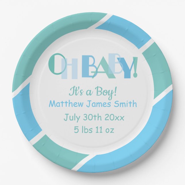 Assiettes En Carton Oh Baby Boy Baby shower de Typographie Bleue (Devant)