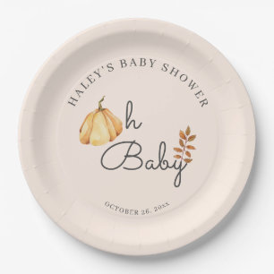 Assiettes En Carton Oh Baby Citrouille d'aquarelle Automne Baby shower