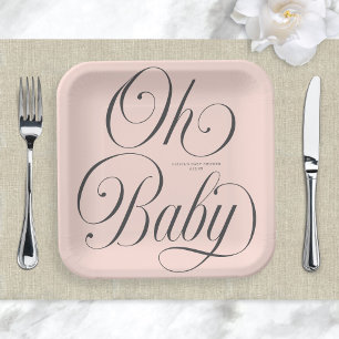 Assiettes En Carton Oh Baby écriture élégante Fête de Naissance Fille