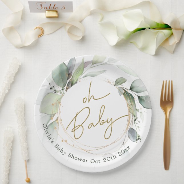 Assiettes En Carton Oh Baby Eucalyptus Baby shower Plaques de papier (Mariage)