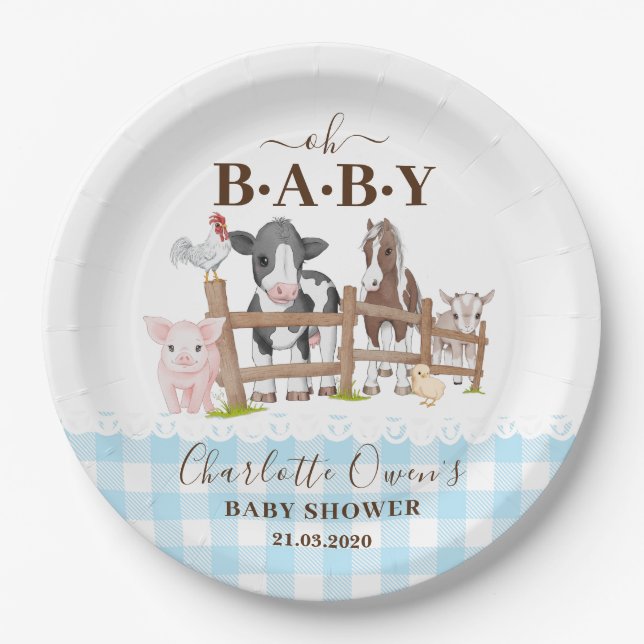 Assiettes En Carton Oh Baby Farm Animals Barnyard Baby shower (Devant)