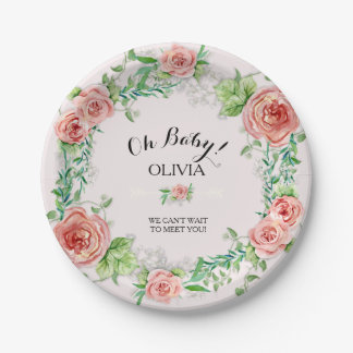 Assiettes En Carton Oh Baby Girl BOHO Chic Shower Watercolor Floral