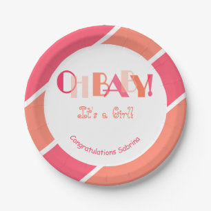 Assiettes En Carton Oh Baby Girl Coral Baby shower moderne