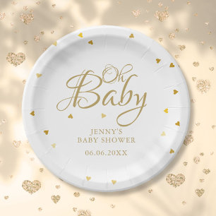 Assiettes En Carton Oh Baby Gold Hearts Confetti Baby shower/Saupoudra