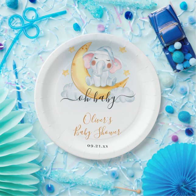 Assiettes En Carton Oh Baby mignonne Eléphant Baby shower aquarelle (Fête)