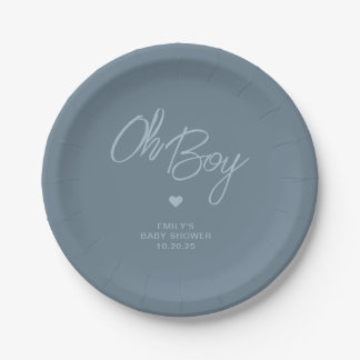 Assiettes En Carton Oh Baby moderne minimal Dusty Blue Baby shower gar