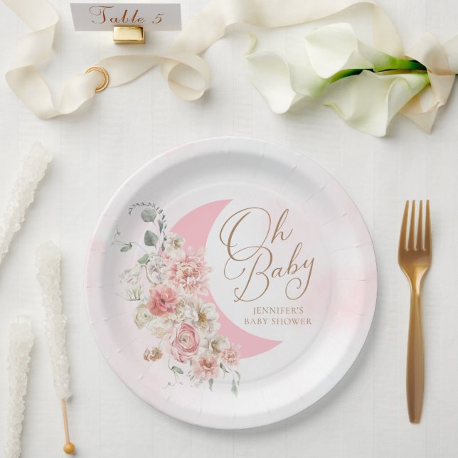 Assiettes En Carton Oh Baby Moon Girl Baby shower (Mariage)