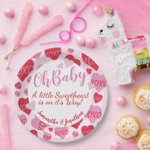 Assiettes En Carton Oh Baby rose rouge amoureux Baby shower rose
