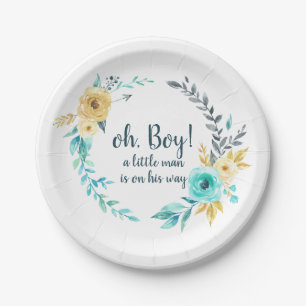 Assiettes En Carton oh Baby shower petit homme bleu gris couronne cour