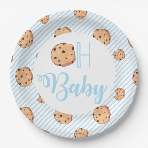 Assiettes En Carton Oh Bébé Lait et biscuits Baby shower bleu