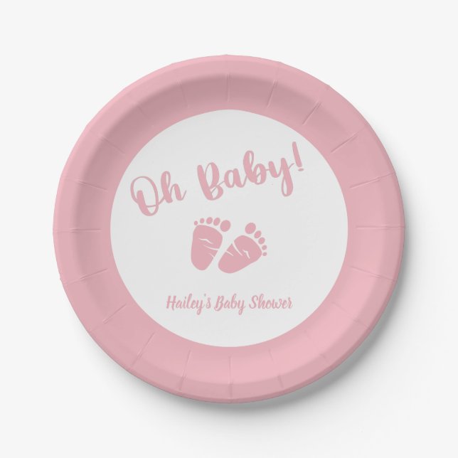 Assiettes En Carton Oh bébé pattes de fille rose Baby shower (Devant)