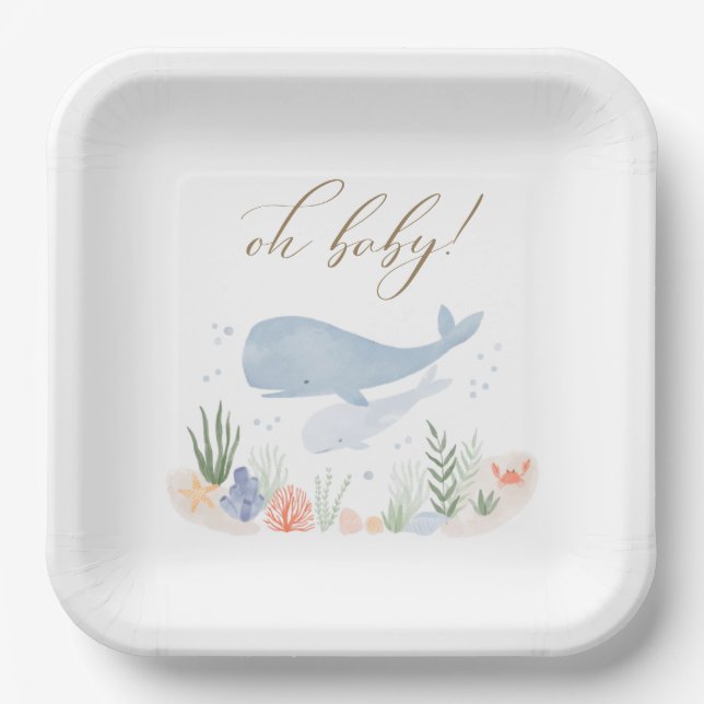 Assiettes En Carton Oh bébé sous le Baby shower marin (Recto)