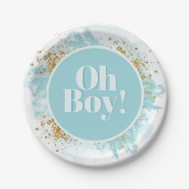 Assiettes En Carton Oh Boy Baby shower Parties scintillant aquarelle (Devant)