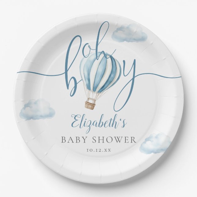 Assiettes En Carton Oh Boy Blue Hot Air Baby shower (Devant)
