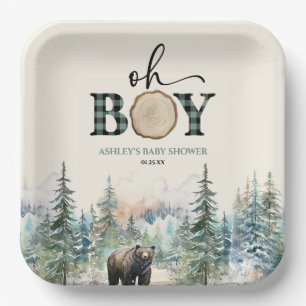 Assiettes En Carton Oh Boy Lumberjack Baby shower d'ours de forêt