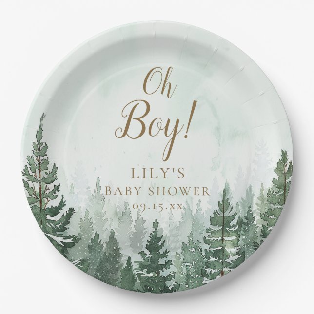 Assiettes En Carton Oh Boy Rustic Pine Tree Baby shower forestier (Devant)