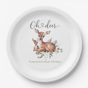 Assiettes En Carton Oh cerf aquarelle floral Baby Shower