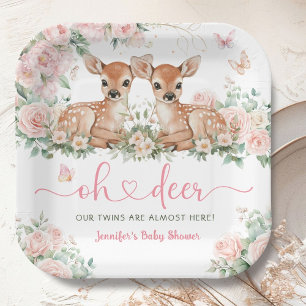 Assiettes En Carton Oh Cerf Jumelles Filles Baby Shower Rose