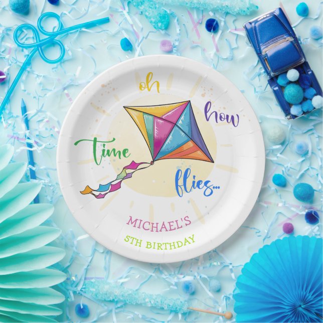 Assiettes En Carton Oh comment le temps vole aquarelle cerf-volant ann (Fête)