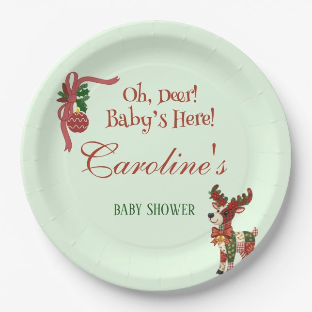 Assiettes En Carton Oh, Deer! Baby’s Here! – Christmas Baby Shower (Devant)