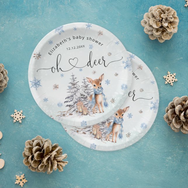 Assiettes En Carton Oh Deer Winter Baby Garçon Douche Plaques en papie (Créateur téléchargé)