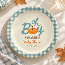 Oh garcon citrouille gingham bleu baby shower