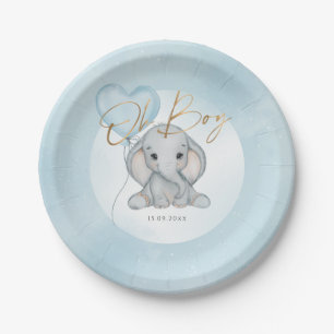 Assiettes En Carton Oh garçon Elephant bleu ballon garçon Baby shower