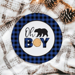 Assiettes En Carton Oh Garçon Ours Plaid Bleu de Buffalo Baby Shower