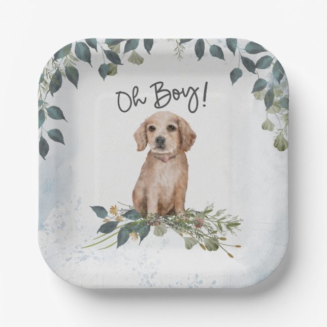 Assiettes En Carton Oh mon Dieu ! Baby shower d'aquarelle Retriever Pu (Recto)